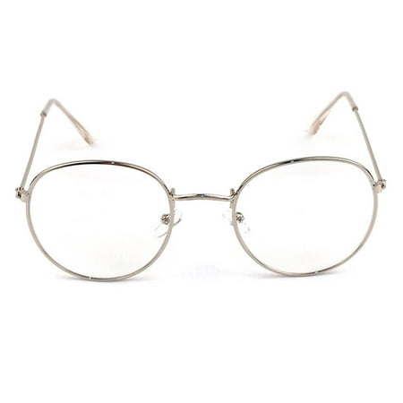 Metal Printing Round Large Frame Glasses Unisex Decorative Spectacles Lightweight Clear Lens Retro Eyewear
