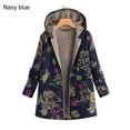 thumbnail image 4 of Flower Leaf Printed Women Autumn Winter Warm Hooded Pocket Coat Zipper Overcoat, 4 of 8