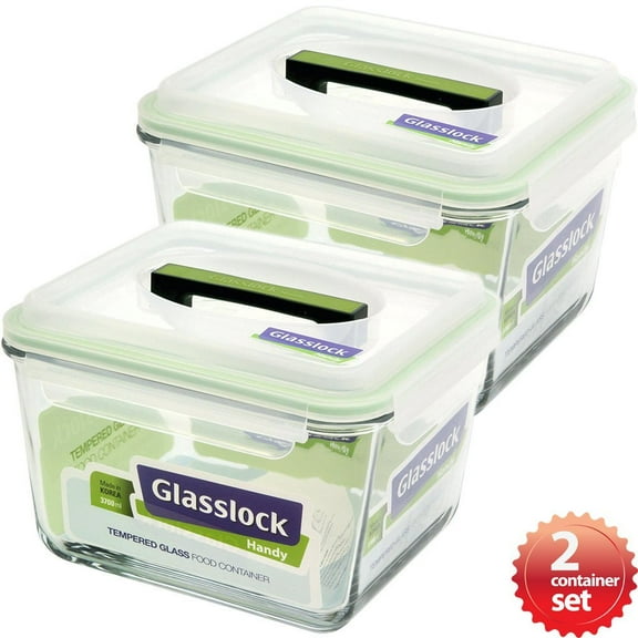 Glasslock Handy Rectangular Tempered Glass Food Container Set of 2 3700ml/15.5cup