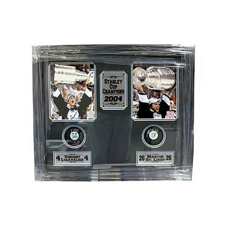 NHL Marty St. Louis and Vincent Lecavalier Autographed Shadow Box with Hockey Puck, 14x20