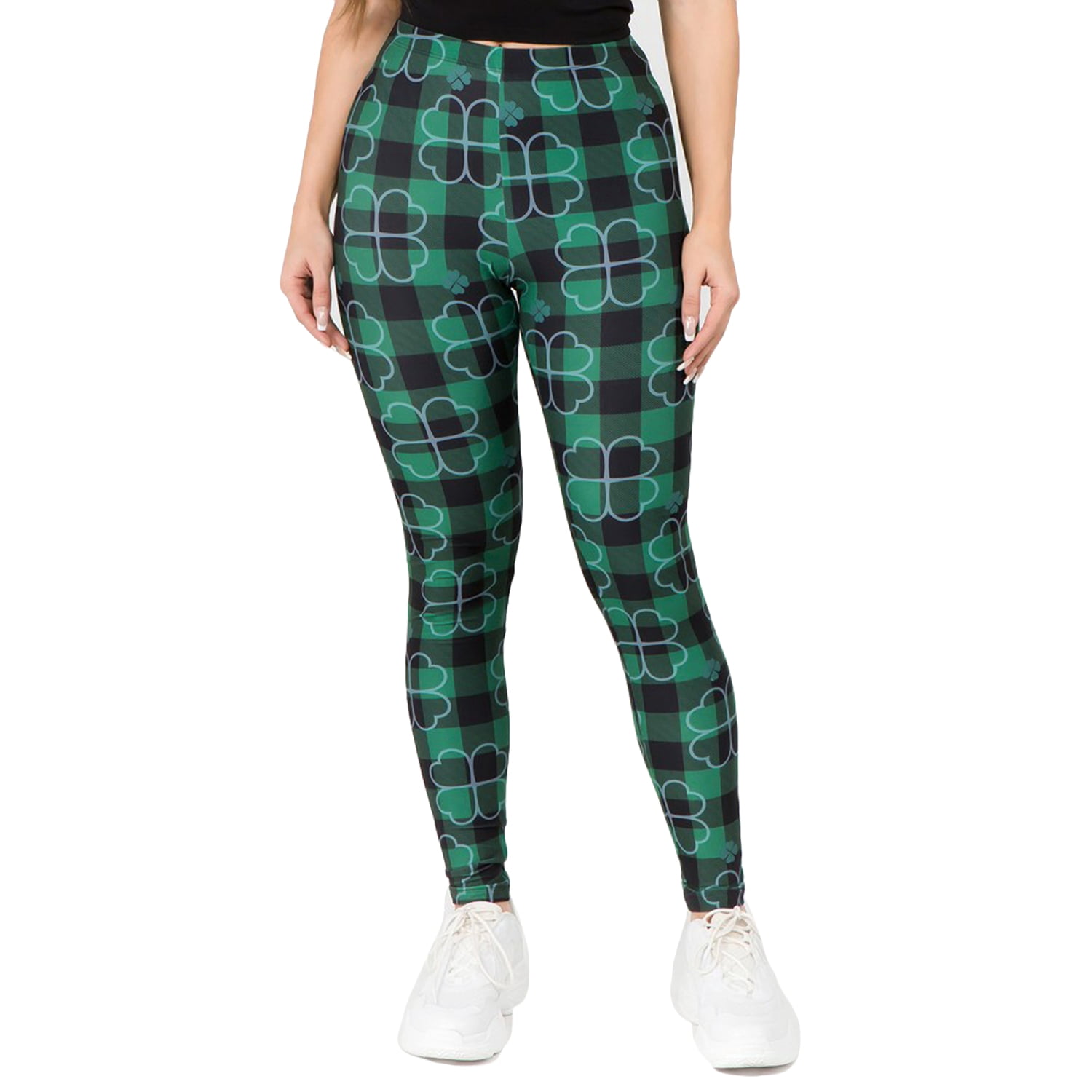 Women's Plaid Clover Print Leggings 