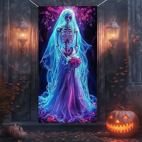 Halloween Door Cover Decoration, Front Door Fabric Tapestry for Indoor or Outdoor Hanging, Holiday Party Decor and Classroom Halloween Display 90x180cm