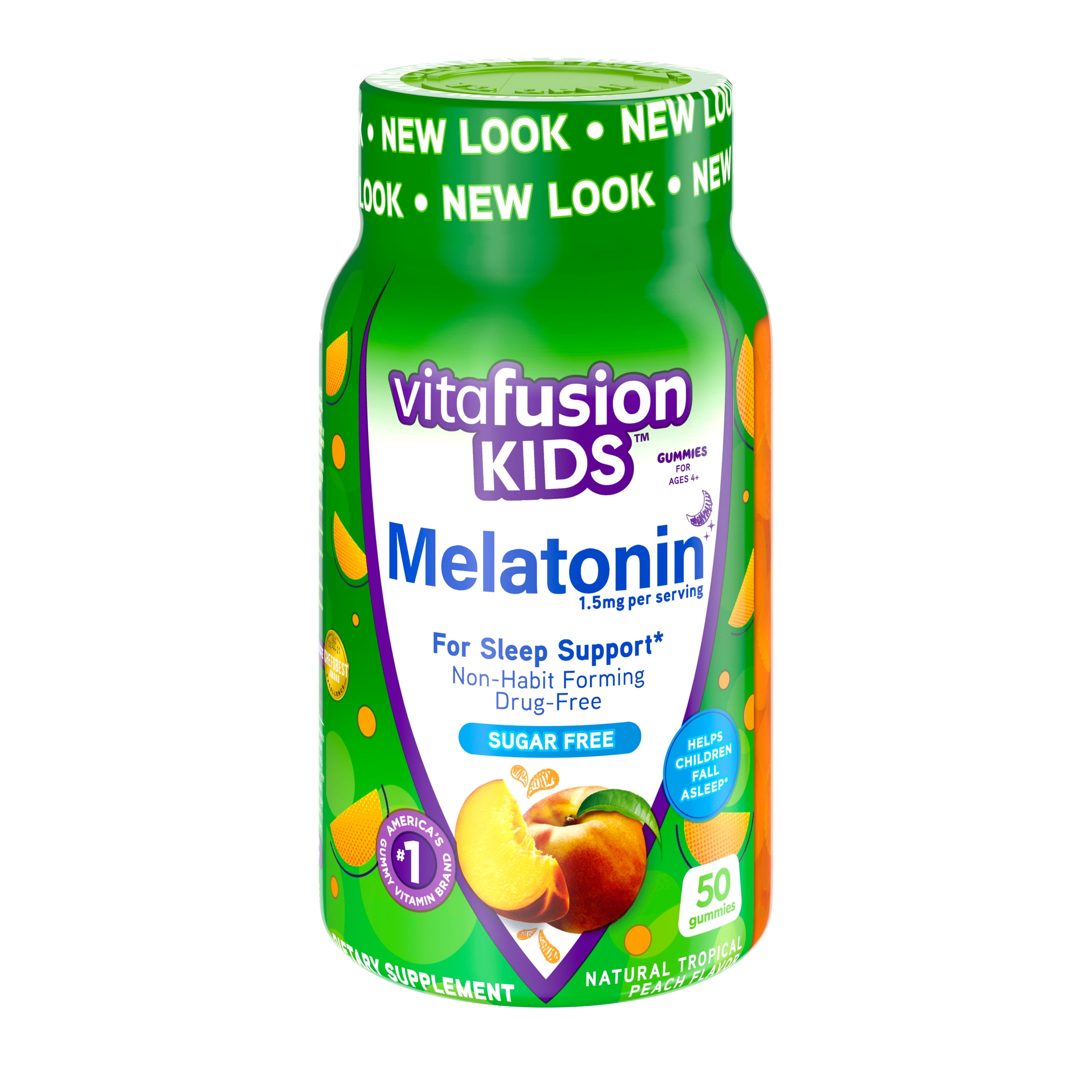 vitafusion Kids Melatonin Gummy Supplements, Tropical Peach Flavored Sleep Support Supplements (1), 50 Count