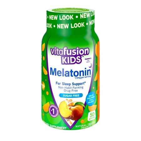 vitafusion Kids Melatonin Gummy Supplements, Tropical Peach Flavored Sleep Support Supplements (1), 50 Count