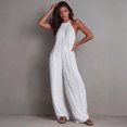 thumbnail image 5 of JULMCOMO Jumpsuits for Women Halter Sleeveless Comfy Baggy Overalls Wide Leg Pleated Casual Vacation Summer Jumpsuits White S, 5 of 5