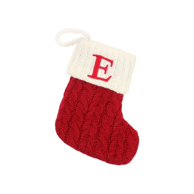 TIELUTT Bas de Noël avec Initiales Grandes Lettres Brodées Tricotées Rouges 12 Jours de Cartes de Chansons de Noël Flocons de Neige Acryliques Grandes Sucettes Décorations de Noël Ruban Lustre Flocons de Neige Perles