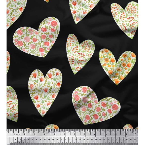 Soimoi Cotton Duck Fabric leaves,floral & Heart Print Fabric by the Yard 42 Inch Wide