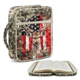 thumbnail image 2 of Xixirimido Deer Forest Camo US Flag Print Quilted Bible Cover Case for Women Men Large Carrying Bag Book Tote Bags with Handle Bible Study Supplies Christian Gifts, 2 of 7