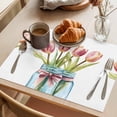 thumbnail image 3 of Tulip Flower Placemats Set of 8 Spring Oil Painting Floral Leaf Bow Vase Place Mats Indoor Wipeable Table Mats Washable Cloth Dining Table Placemats for Kitchen Holiday Party Home Decor 13x19 Inch, 3 of 9