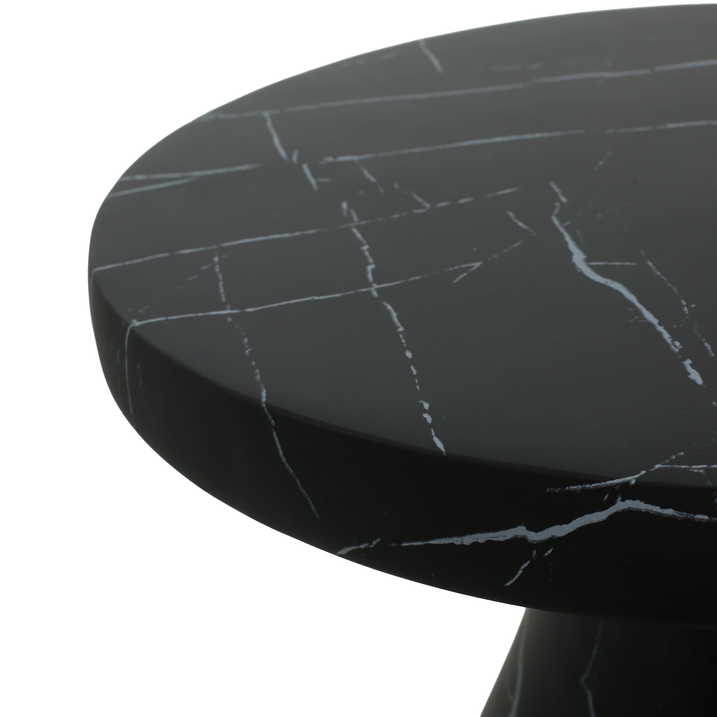 Travertine Side Table, Outdoor Light Weight Concrete End Table for Patio Garden, Black Marble