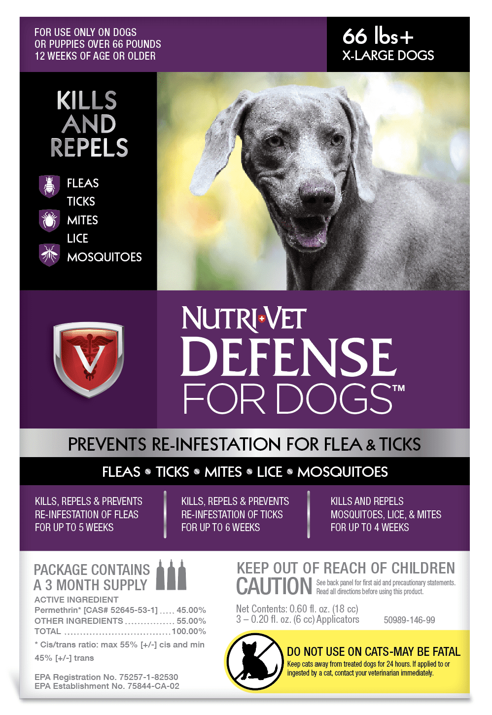 Nutri-Vet K9 Flea & Tick Defense for Dogs Kills & Repels 66Lb