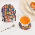thumbnail image 3 of Yayeee 6 PCS Drink Coasters with Holder Set Woven Absorbent Round Tabletop Hot Pad, Blue Jam, 3 of 7