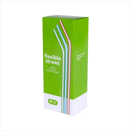 Basics Disposable Striped Plastic Flex Straws, BPA Free, Food-Safe, 7.5" Long, Assorted Colors