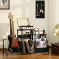 thumbnail image 3 of Record Player Stand, 3-Layer Vinyl Record Storage & 2-Tier Guitar Stand for Acoustic Electric Bass,Violin, with Wood Shelf for Amp Accessories Vinyl Records, Up to 150 Albums, Home Studio Rack, 3 of 6