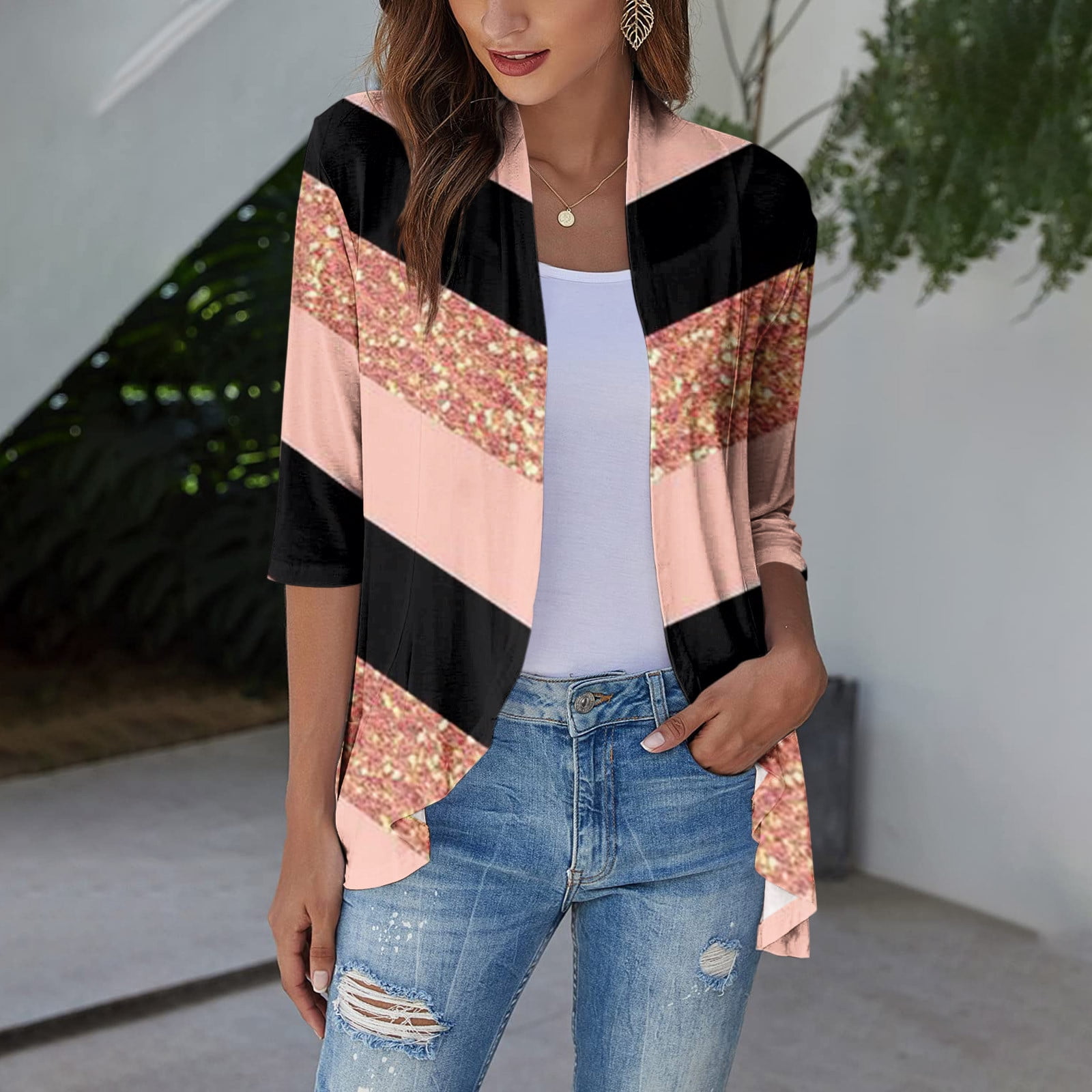 TQWQT Women's Cardigans Lightweight Open Front Cardigan 3/4 Sleeve