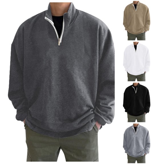 Afdoent Mens Quarter Zip Pullover Long Sleeve Oversize Zipper Sweatshirts Fashion Casual Solid Color Stand Collar Pullover Top Loose For Fall Winter Trendy Streetwear