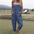 thumbnail image 4 of KPOPLK Women's Casual Wide Leg Overalls Loose Fit Jumpsuits Solid Color Adjustable Strap Bib Romper Fall Clothes Navy L, 4 of 5