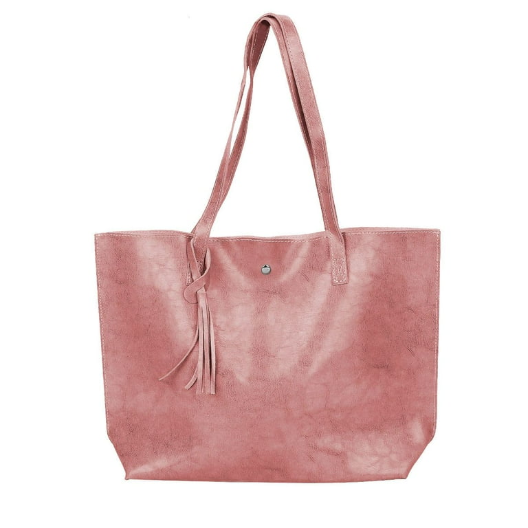 Soft Faux Leather Rose Pink Large Tote buy Shoulder Bag with Tassel