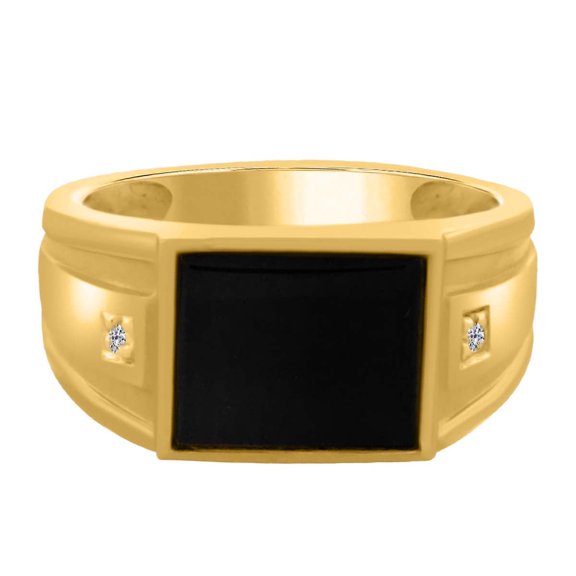 Mauli Jewels Engagement Rings for Women 0.01 Carat . Mens 12x10 Onyx And Diamond Ring Bezel-Setting 10K Yellow Gold