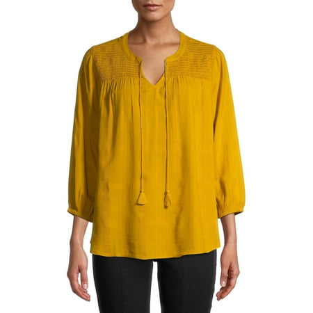 Time and Tru Women's Long Sleeve Peasant Top