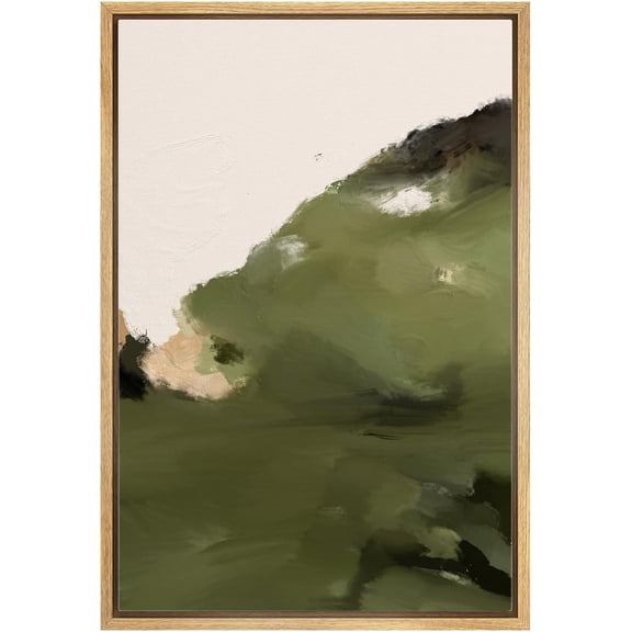 IDEA4WALL Framed Canvas Wall Art Minimal Watercolor Green Mountain Range Vintage Art Nordic Multicolor Boho Abstract Print Contemporary for Living Room, Bedroom, Office - Natural 24"x36"