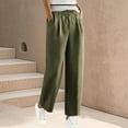 thumbnail image 2 of Pxxlle Cotton Linen Pants Women Plus Size Wide Straight Leg Pant with Pockets Casual Elastic Waisted Summer Spring Trousers Army Green L, 2 of 7