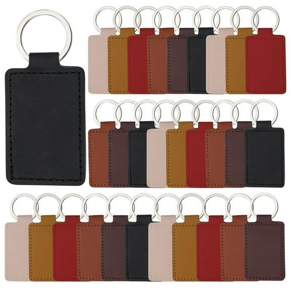 30 Pcs Leather Key Fob Kit,Rectangular PU Keychain Blanks with Rings,Engraving Keychain,DIY Crafts