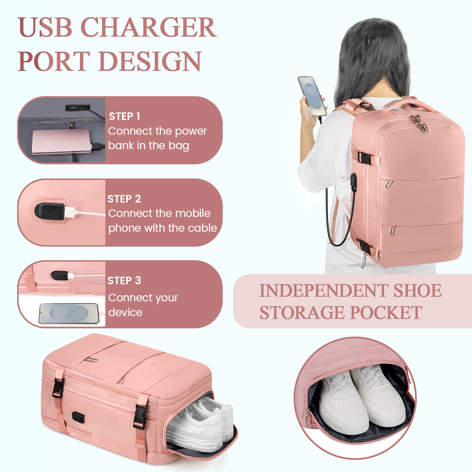DAKOMM Travel Backpack with USB Port & Laptop Compartment photo 2