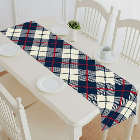

ABPHQTO Blue Beige Fabric Texture Diagonal Table Runner Placemat Tablecloth For Home Decor 16x72 Inch
