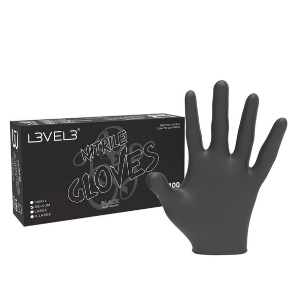 Level 3 Nitrile Gloves - Professional Heavy Duty Disposable Gloves - Latex Free - Fits Snug - Box of 100 (Small, Black)