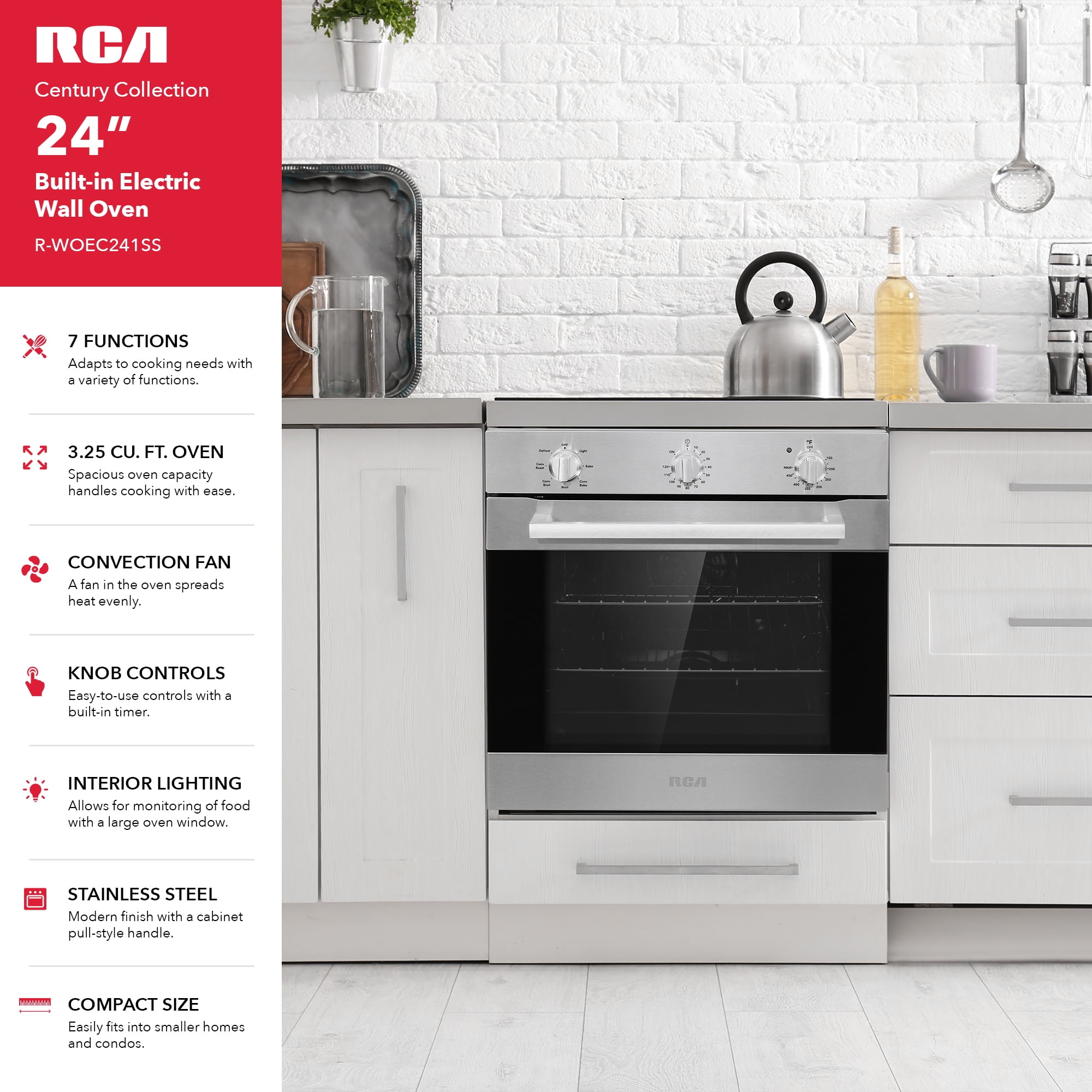 24 in. Century Collection 3.25 cu. ft. Electric Wall Oven, Convection, 7 Functions, Knob Controls in Stainless Steel
