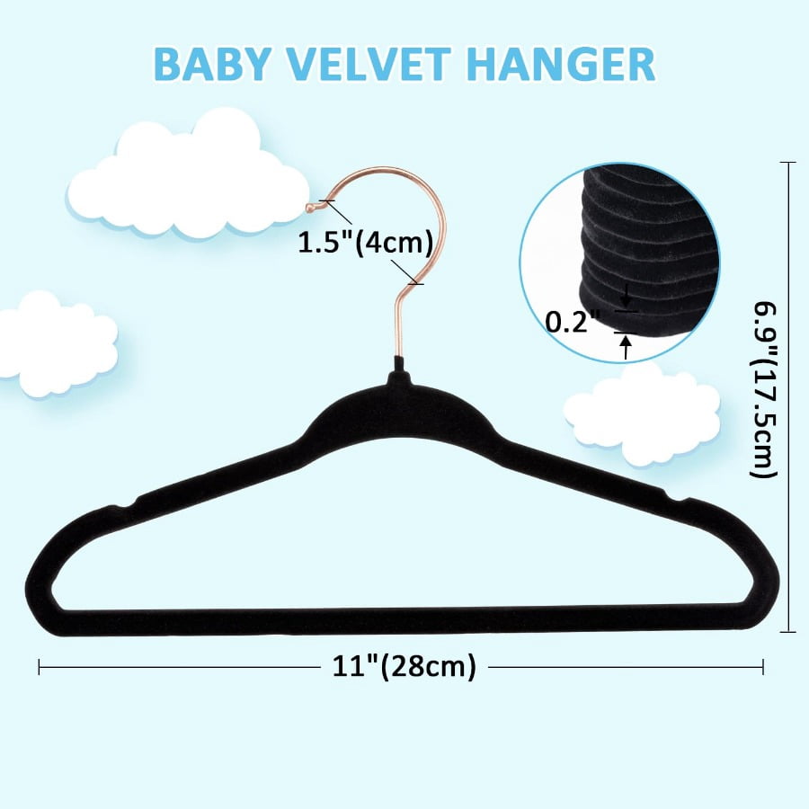 Tonswachic Baby Velvet Hangers 30 Pack - 11 Inch Premium Felt Non Slip Kids Hanger for Infant & Toddler Clothes - 0.2" Slim Space-Saving Baby Felt Hangers for Children's Closet with 10 Clips - Beige