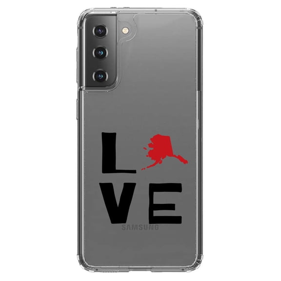 DistinctInk Clear Hybrid Case for Samsung Galaxy S21 (6.2" Screen) - Love Black & Red - Tempered Glass Back