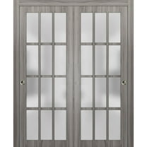 Sliding Closet 12 Lites Bypass Doors | Felicia 3312 Ginger Ash | Sturdy Rails Moldings Trims Hardware Set | Wood Solid Bedroom Wardrobe Doors -36" x 84" (2* 18x84)