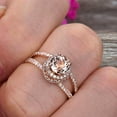 thumbnail image 5 of Unique Double Halo Design 6mm Round Cut 2 Carat Morganite Engagement Ring Promise Ring for Bride Aniversary Ring On 10k Rose Gold Custom Made Glaring Jewelry, 5 of 5