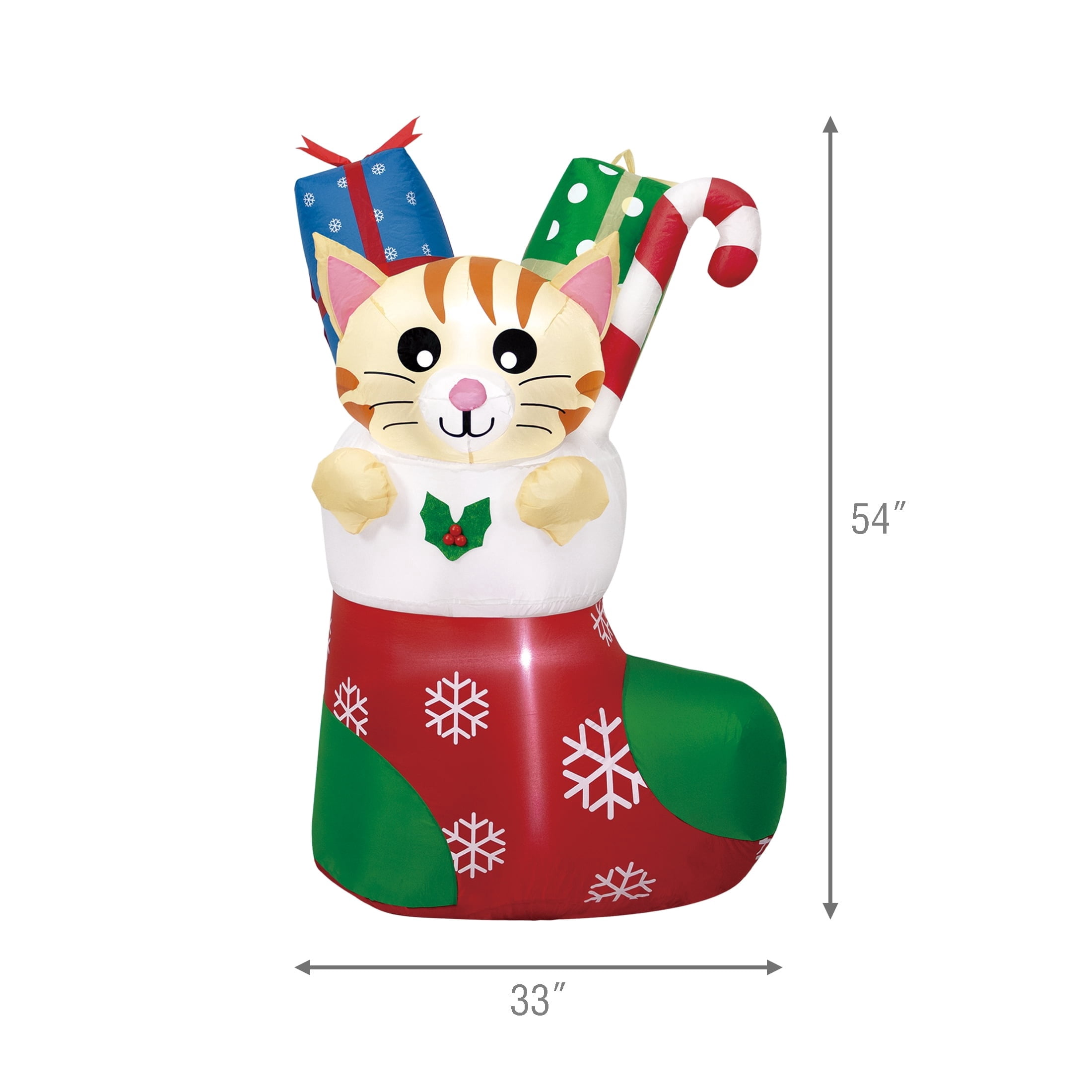 Multicolor Cat in Stocking Christmas Airblown Yard Inflatable, 4.5', by Holiday Time