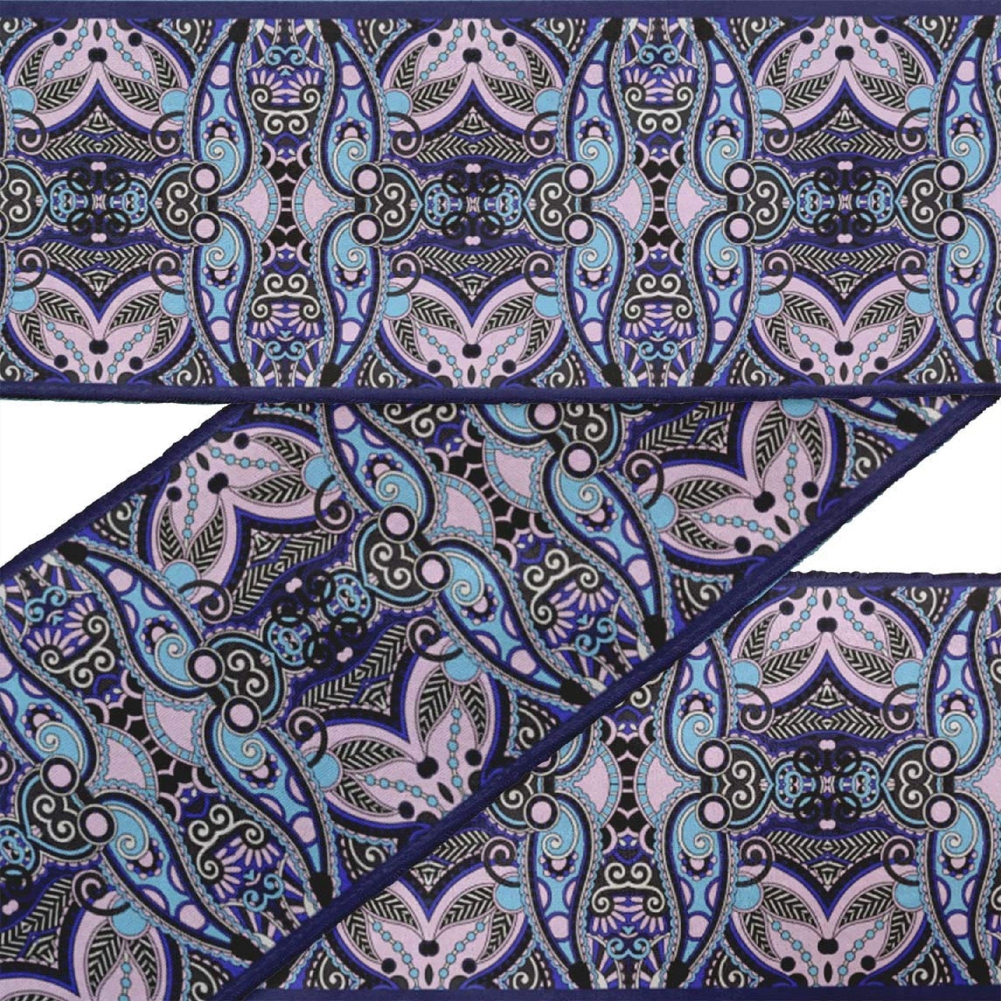 IBA Indianbeautifulart Green Stripe & Paisley Decorative Fabric Laces For Crafts Printed Velvet&nbsp;Trim&nbsp;Fabric Sewing Border Ribbon&nbsp;Trims&nbsp;9 Yards 3 Inches