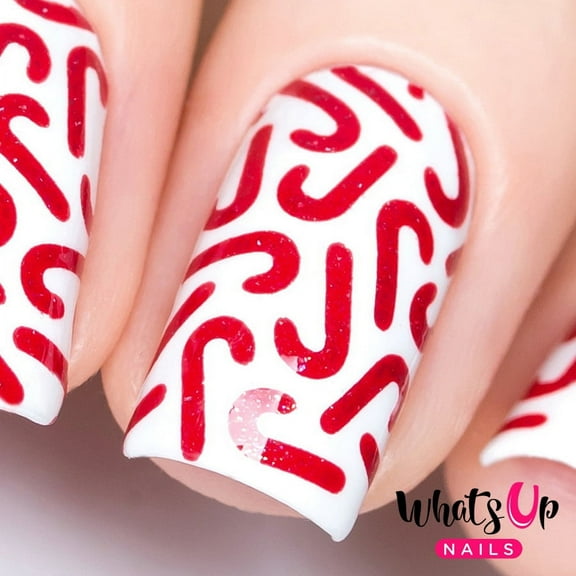 Whats Up Nails - Candy Canes Vinyl Stencils Nail Art Design
