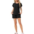 thumbnail image 2 of INSPIRE CHIC Women's Lounge Set Soild Sleepwear Short Sleeve Top and Shorts Pajama Set with Pockets XL Black, 2 of 6
