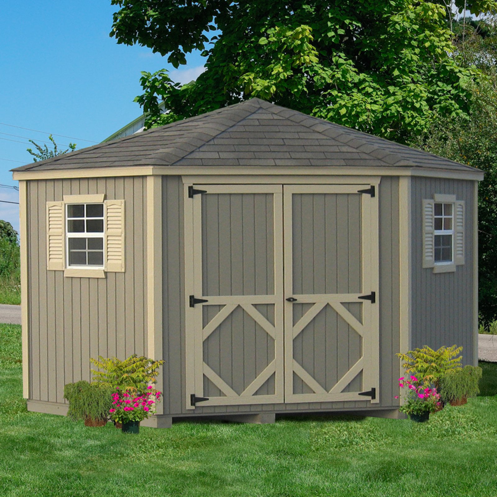 Little Cottage 10 x 10 ft. 5-Sided Classic Panelized Garden Shed ...