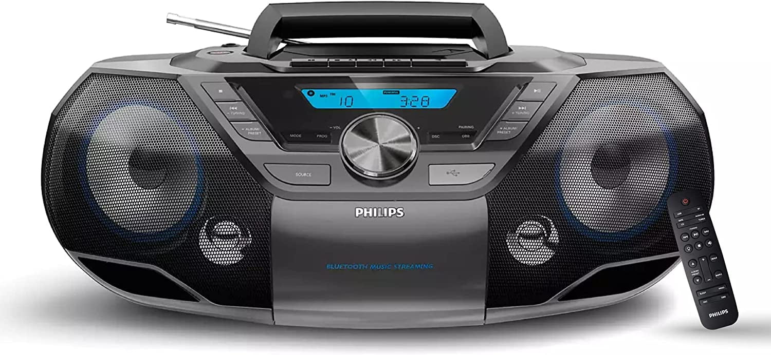 Philips Portable CD Player Boombox Radio/Bluetooth/USB/Cassette with Stereo Bass Reflex with LCD Display, AUX Input - Walmart.com