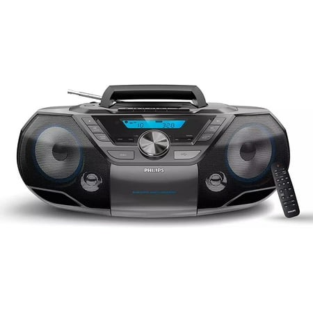 Philips Portable CD Player Boombox Radio/Bluetooth/USB/Cassette with Stereo Bass Reflex Speakers with Backlight LCD Display, AUX Input