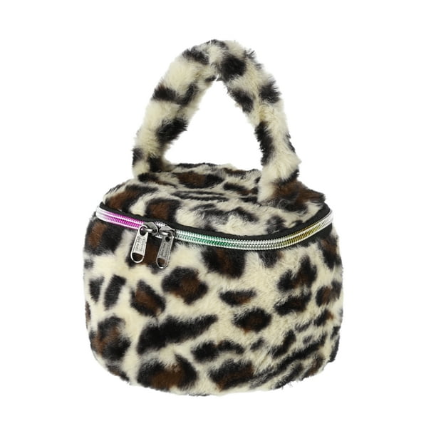1 Pc Bolsa de Maquillaje Portátil de Leopardo para Vacaciones y Viajes de Negocios Beige de Franela