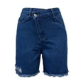 thumbnail image 5 of felwors Jean Shorts for Women High Waisted Raw Hem Mid Thigh Cut Off Stretchy Denim Shorts Casual Summer Jorts（Dark Blue， M）, 5 of 7