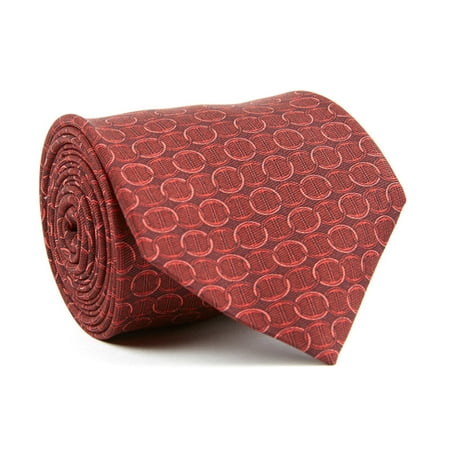 Circle Silk Tie - Davidoff Neckties For Men Hand Made Italian Silk Neck Ties with Gift Sleeve - Made in Italy-Red Circle