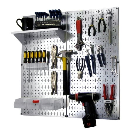 Steel Pegboard Utility Tool Storage Kit - Galvanized Steel Pegboard & White Accessories