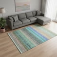 thumbnail image 2 of HomeRoots 677326 9 x 12 ft. Sage Teal & Lavender Striped Washable Machine Made Rectangle Area Rug with UV Protection, 2 of 9