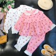 thumbnail image 2 of Conjunto de pijamas de encaje para bebé y niña, camisa de algodón + pantalón, 2 piezas, primavera y verano, ropa de dormir con botones y manga larga, traje de salón para el hogar, 2 of 3
