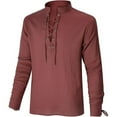 thumbnail image 2 of Bcfgryg Style Men's Shirt Long Sleeve Casual Daily Wear Tunic Top With Drawstring Pure Color Soft Stretch Fabric For All Seasons Men Shirts Casual Red L, 2 of 5