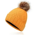 thumbnail image 2 of UTSJKR Women's Winter Fleece Beanie Hat Warm Soft Wool Lined Knit Cross Cap with Pom Snow Warm Knit Twist Hat with Pompom Yellow, 2 of 4
